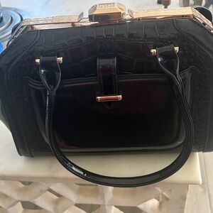 Elegant Black Crocodile-Embossed Handbag